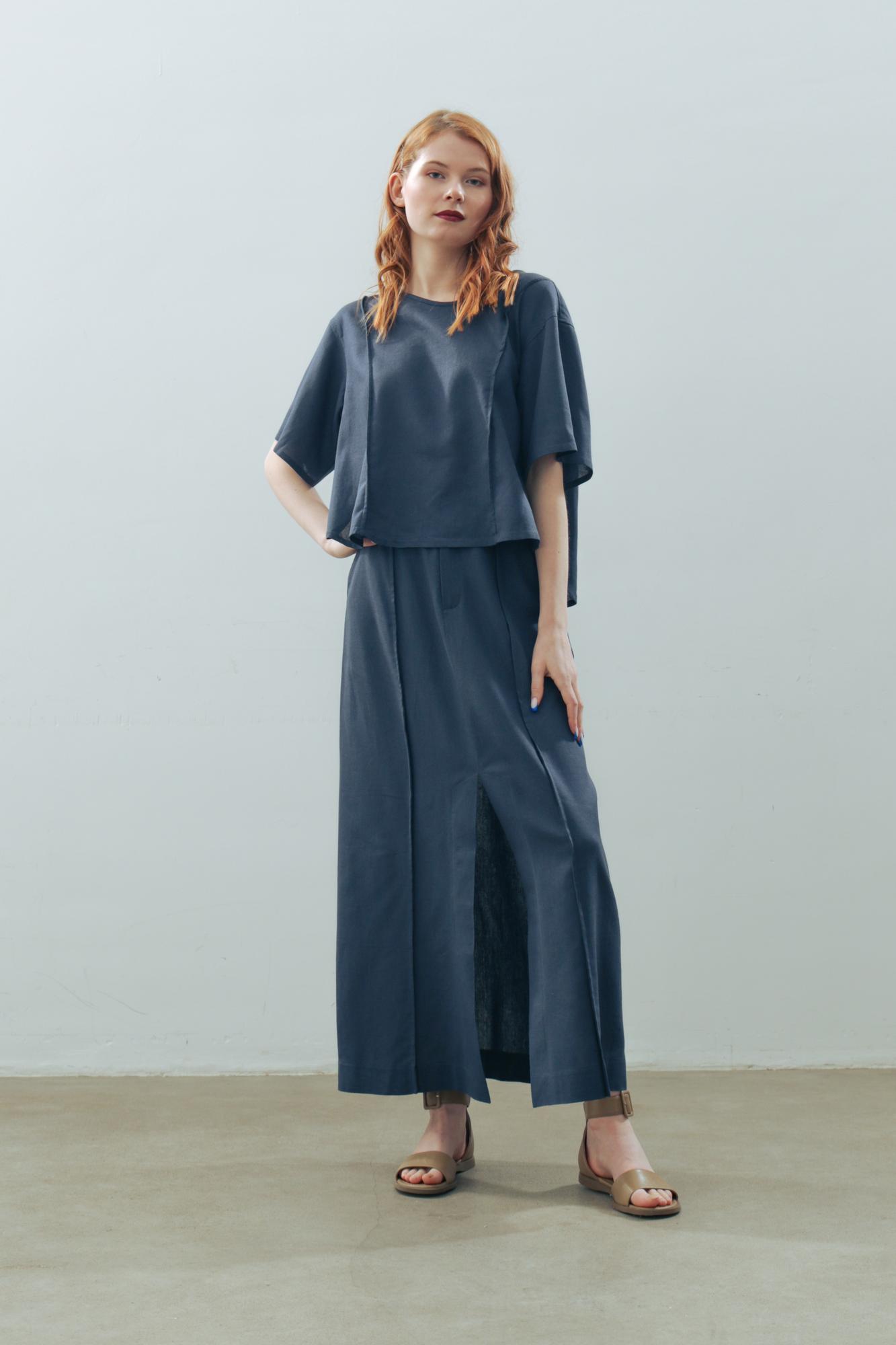 Юбка-макси лен/вискоза в цвете ЛЕТНЯЯ НОЧЬ