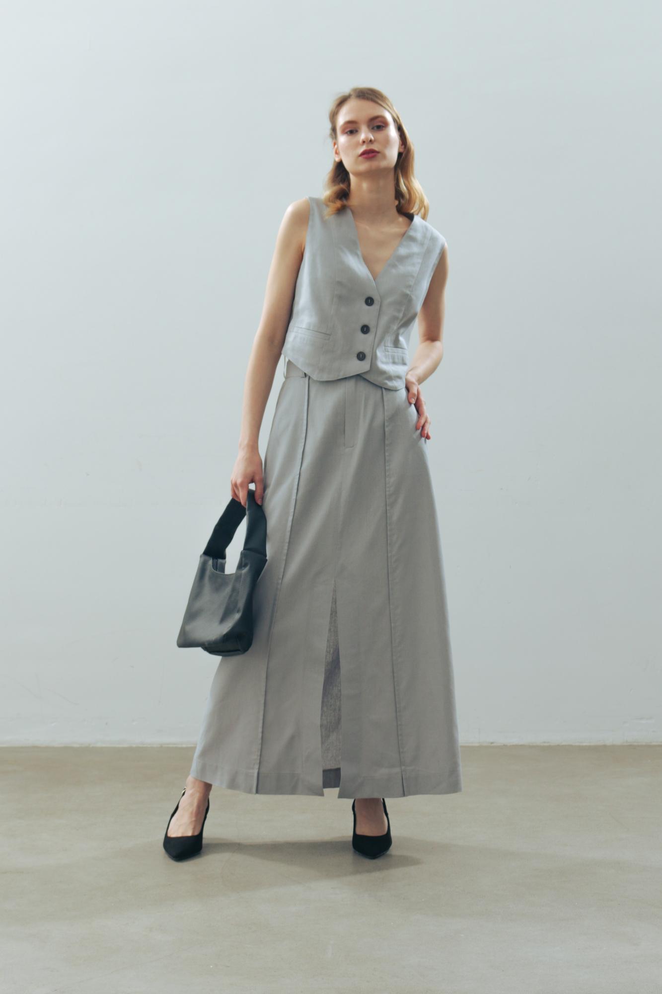 Юбка-макси лен/вискоза в цвете УТРЕННИЙ ТУМАН