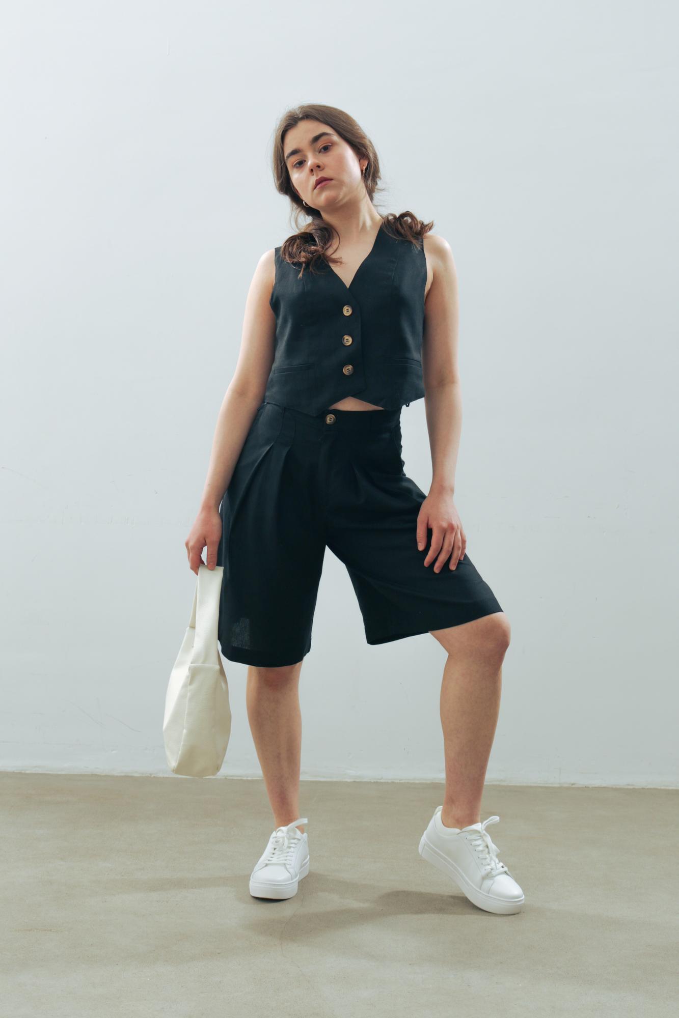 Шорты лен/вискоза в цвете ГЛУБОКИЙ ЧЁРНЫЙ