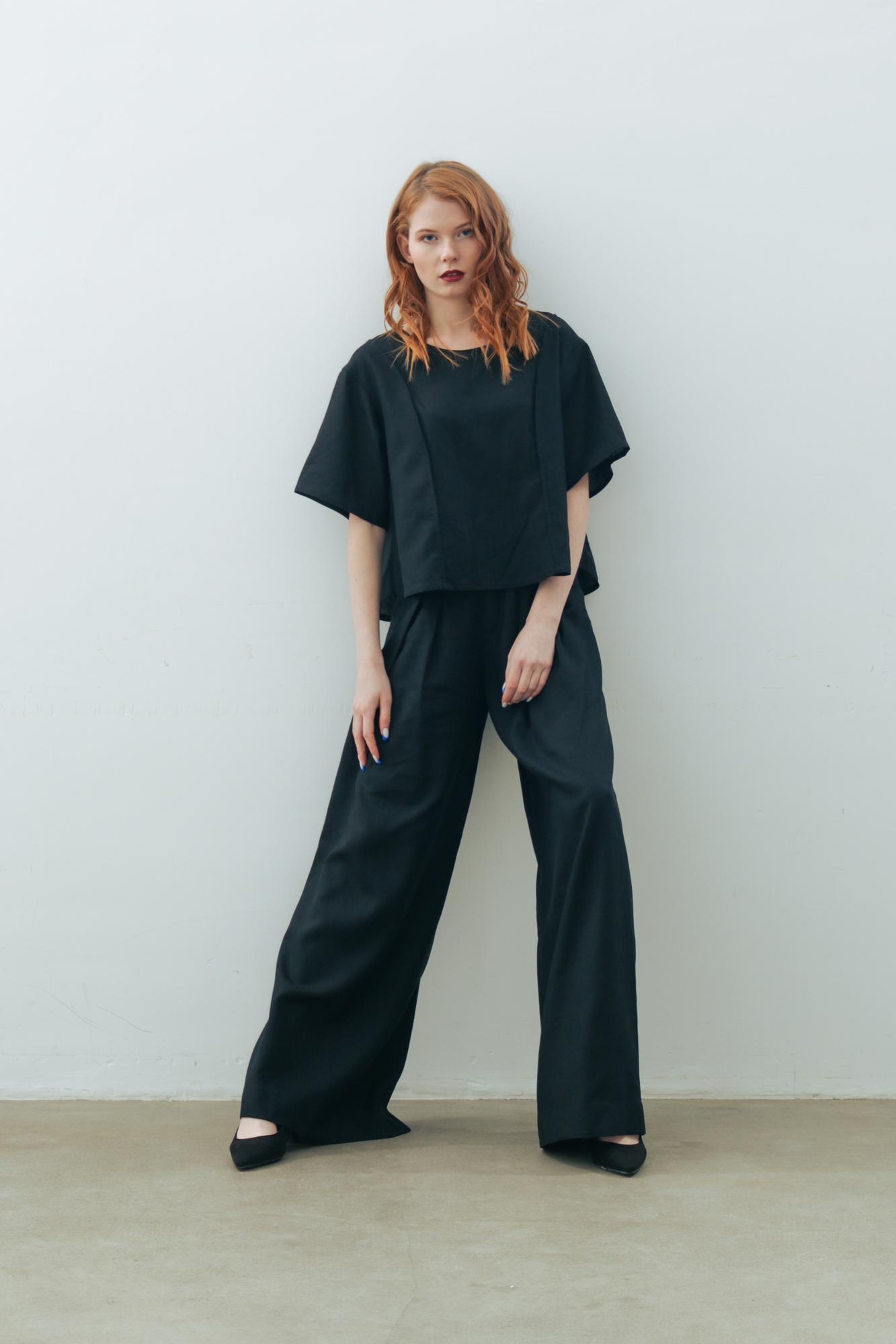 Брюки лен/вискоза в цвете ГЛУБОКИЙ ЧЁРНЫЙ