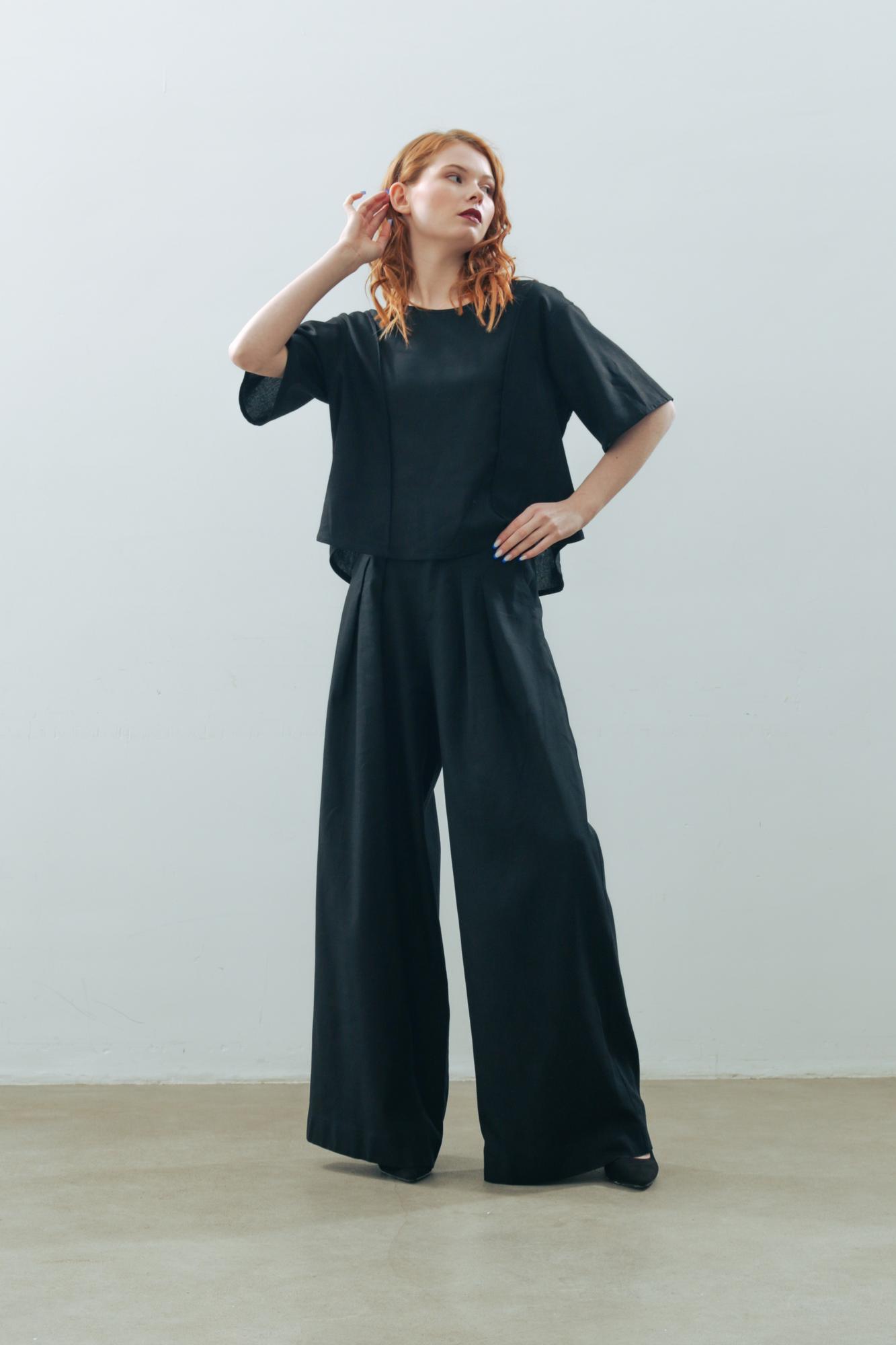 Брюки лен/вискоза в цвете ГЛУБОКИЙ ЧЁРНЫЙ