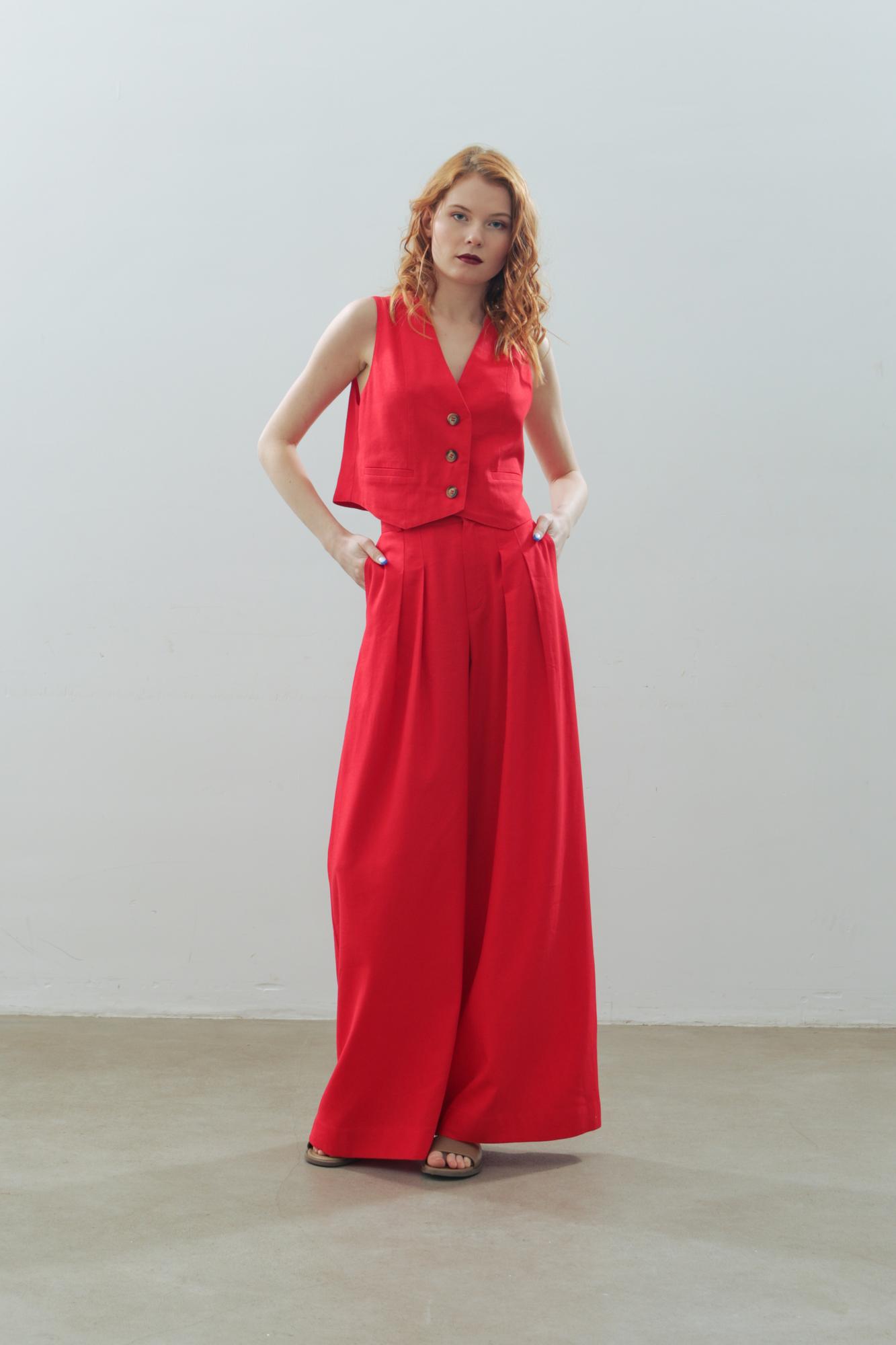 Брюки лен/вискоза в цвете КРАСНОЕ ТАНГО