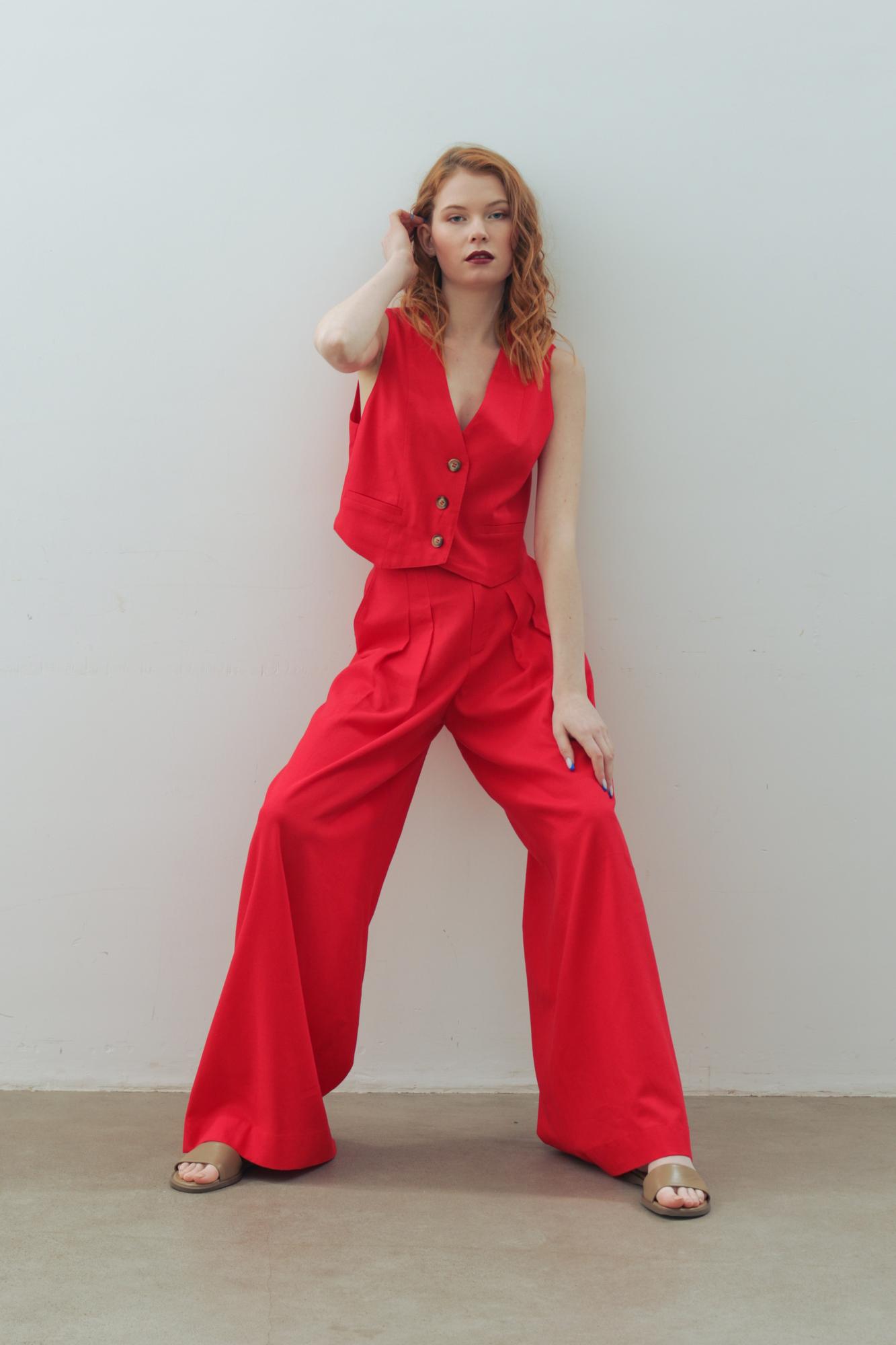 Брюки лен/вискоза в цвете КРАСНОЕ ТАНГО