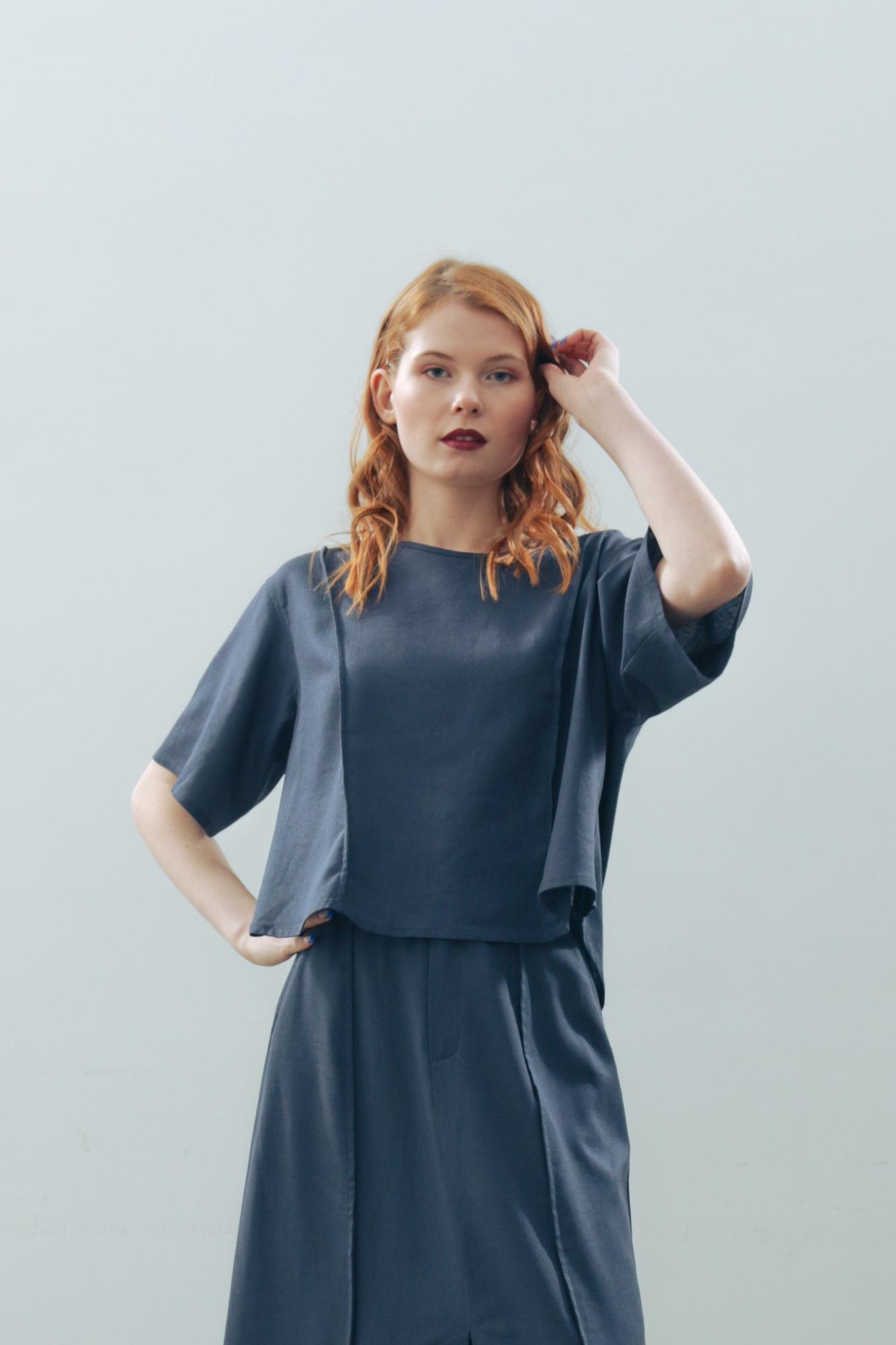 Блузка лен/вискоза в цвете ЛЕТНЯЯ НОЧЬ