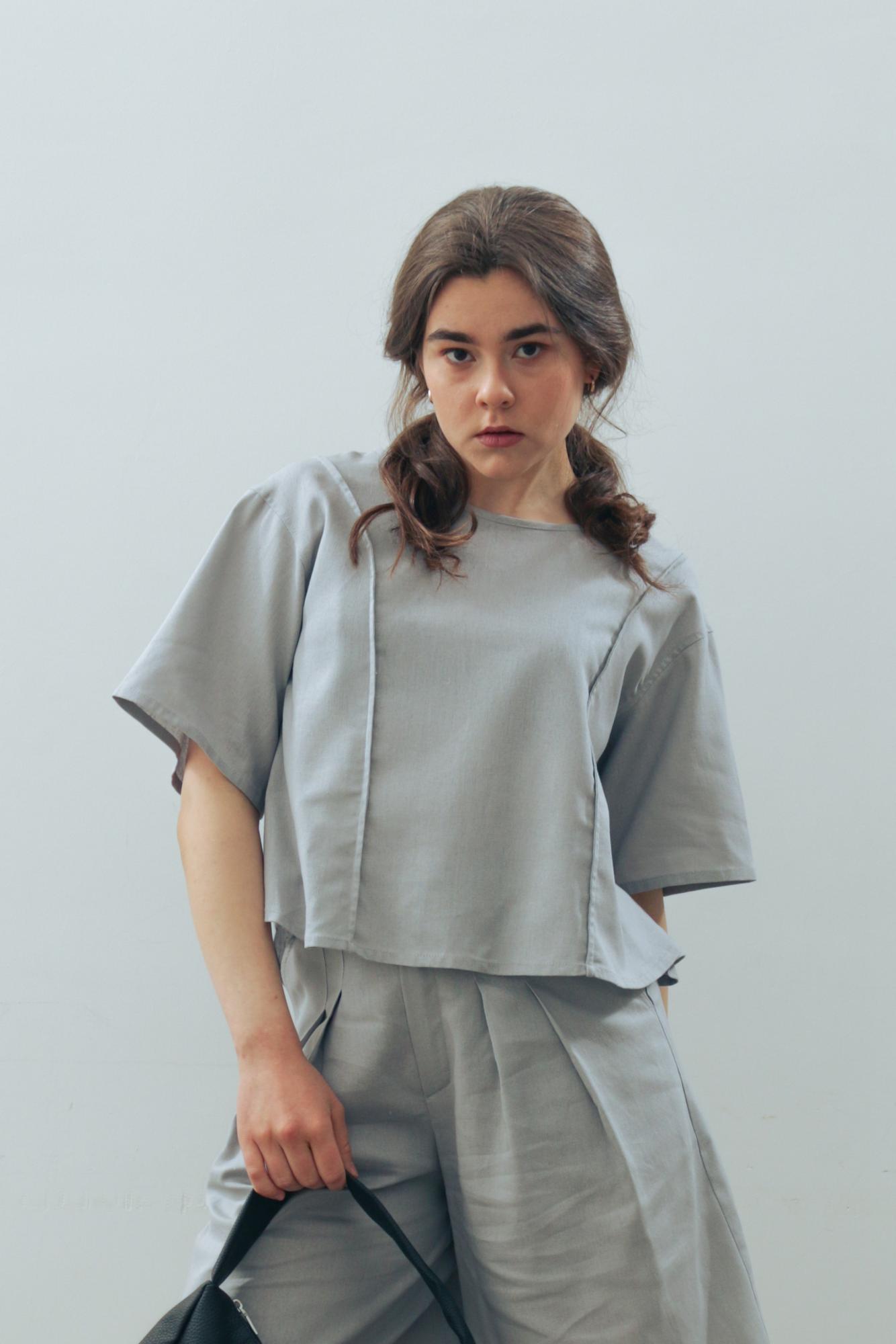 Блузка лен/вискоза в цвете УТРЕННИЙ ТУМАН