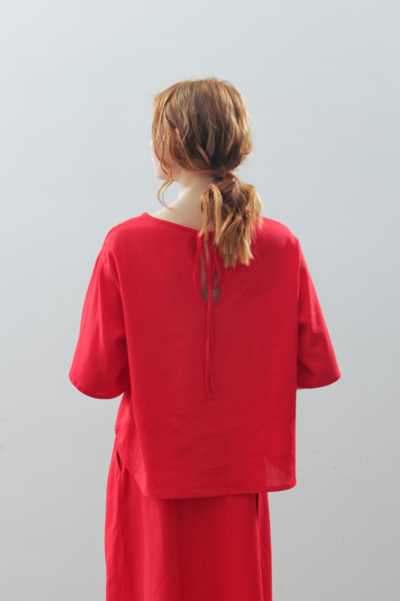 Блузка лен/вискоза в цвете КРАСНОЕ ТАНГО