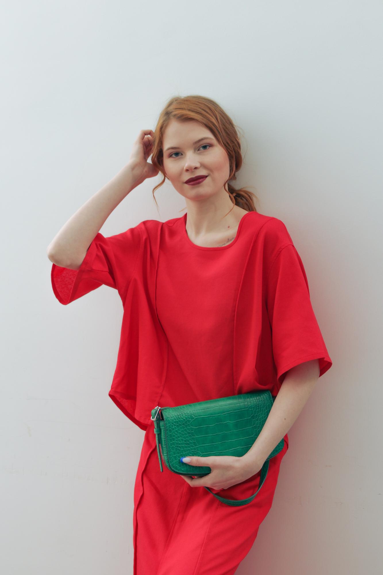 Блузка лен/вискоза в цвете КРАСНОЕ ТАНГО