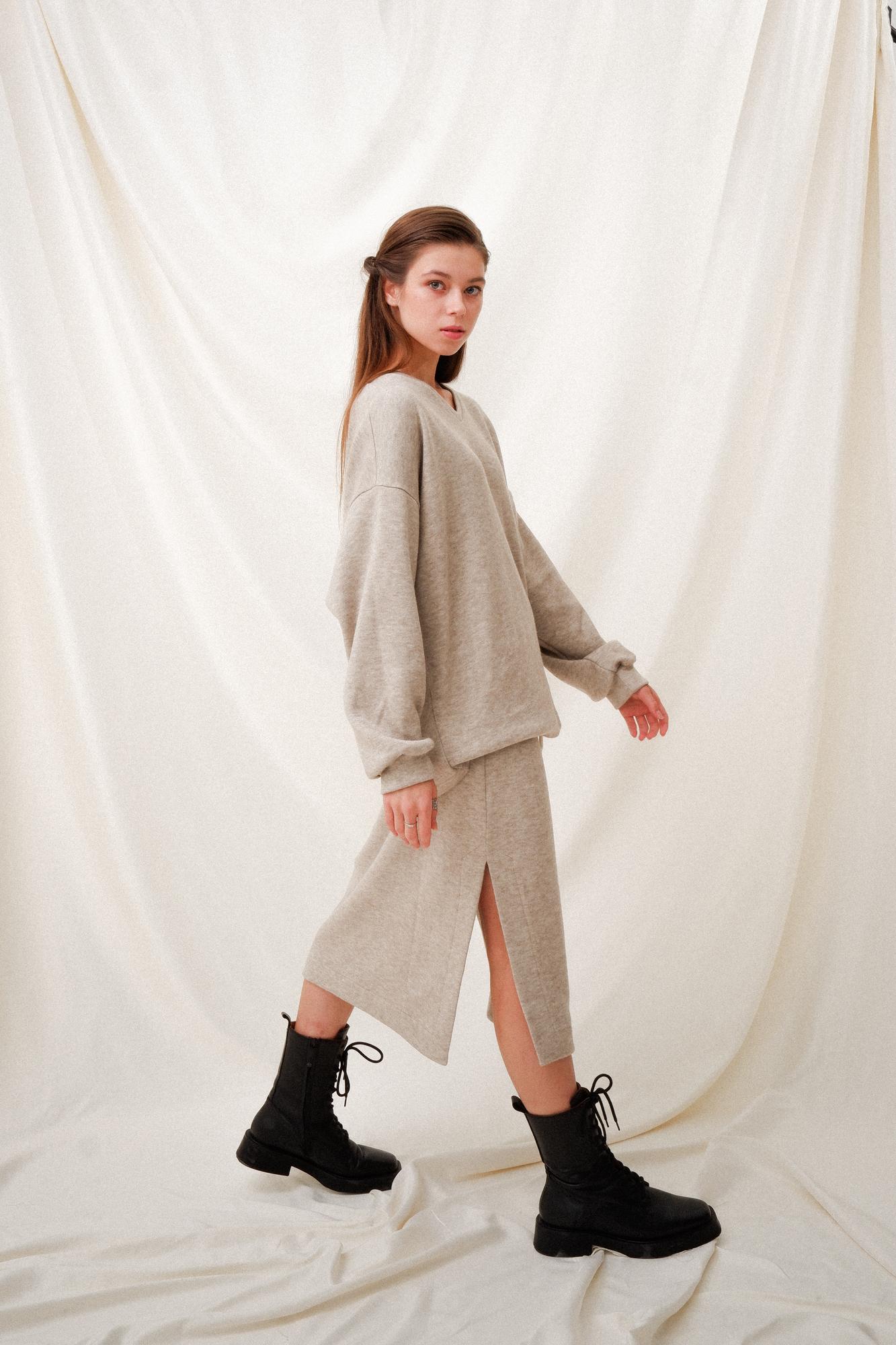 Юбка с разрезами "Древесный Пепел" трикотажная