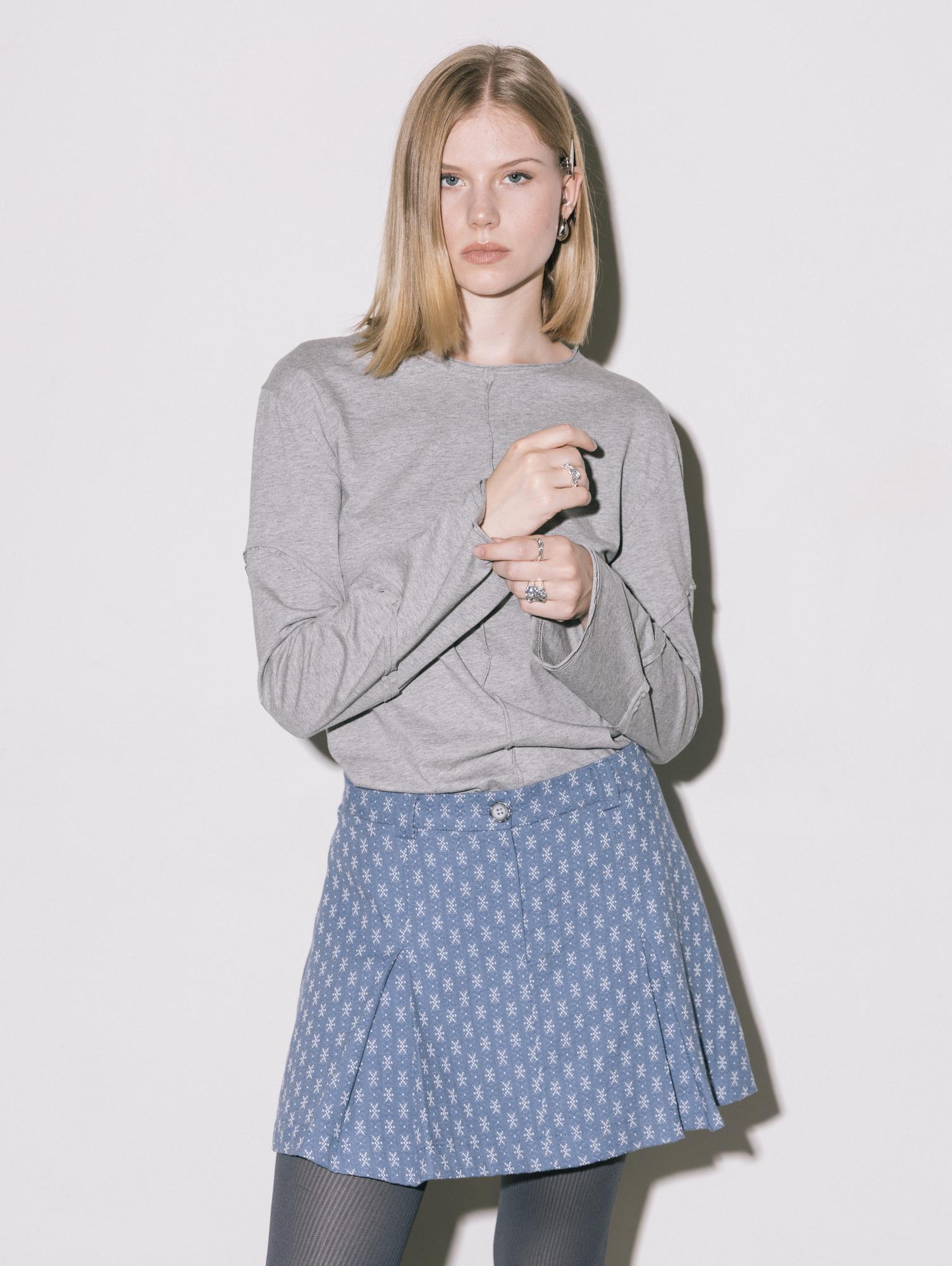 Юбка мини из хлопкового жаккарда, на молнии