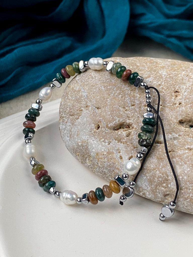 Браслет из индийской яшмы, жемчуга и гематита