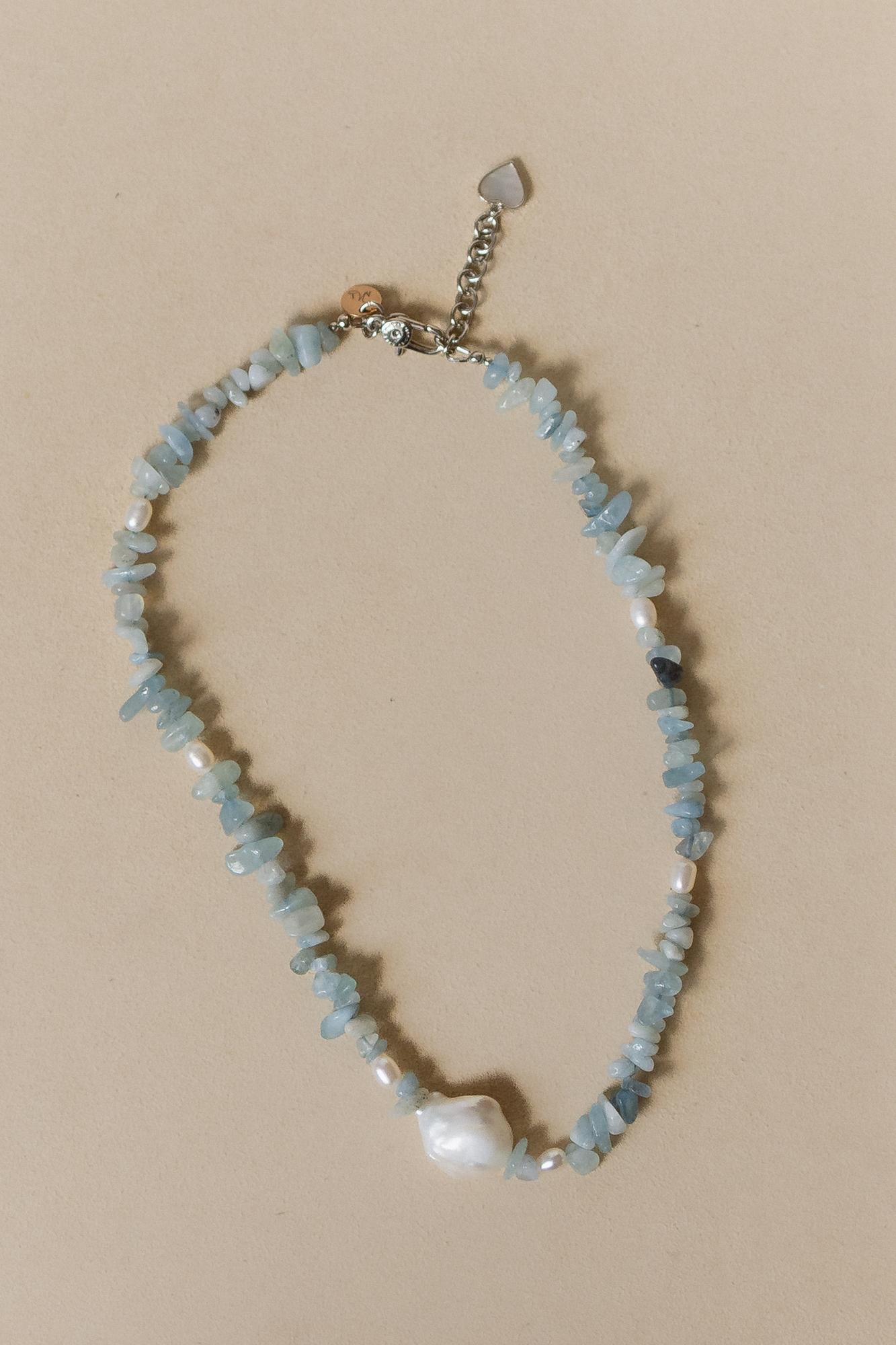 Колье аквамарин с жемчужиной барокко