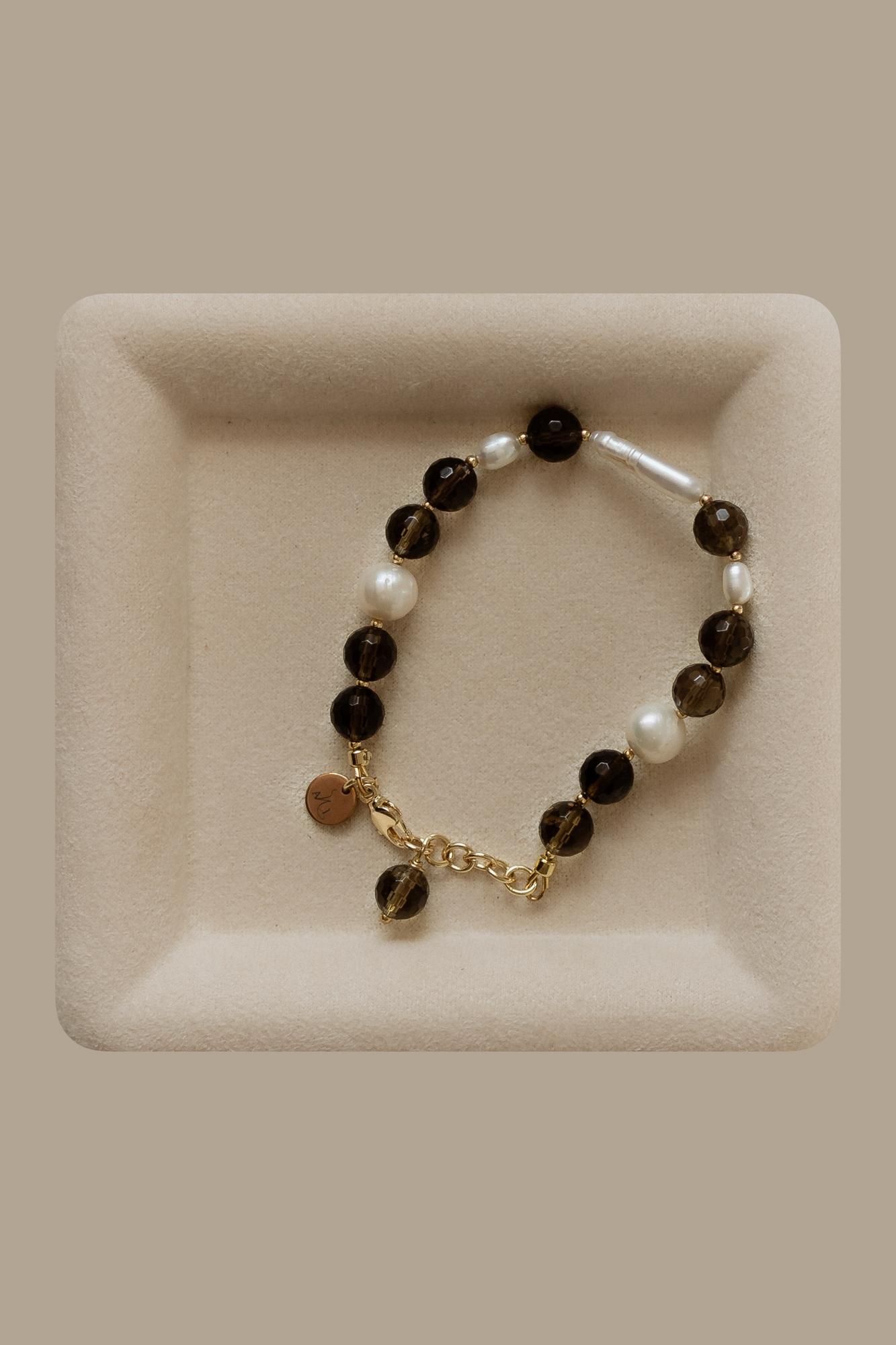 Браслет раух-топаз, жемчуг