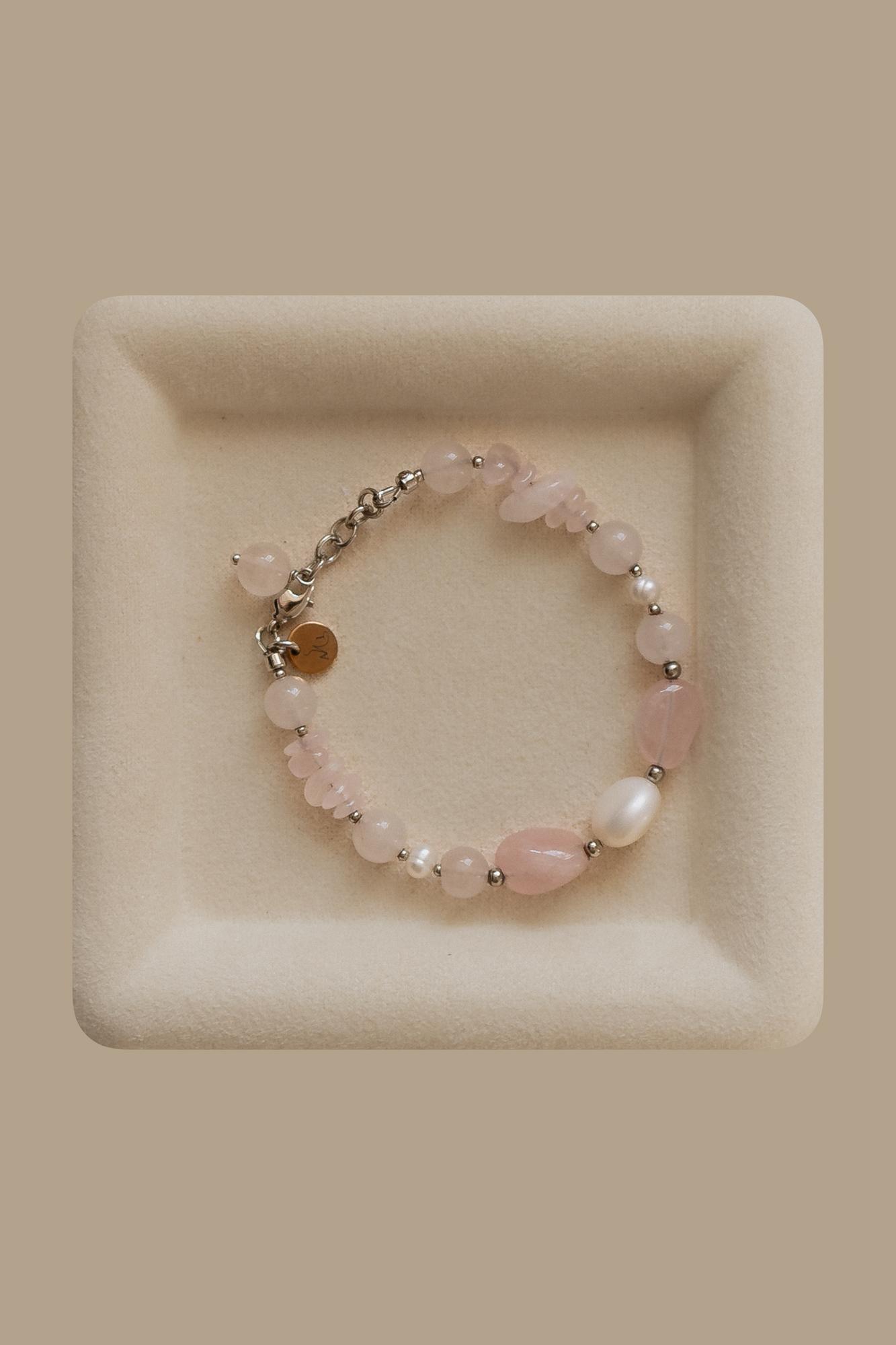 Браслет розовый кварц, жемчуг