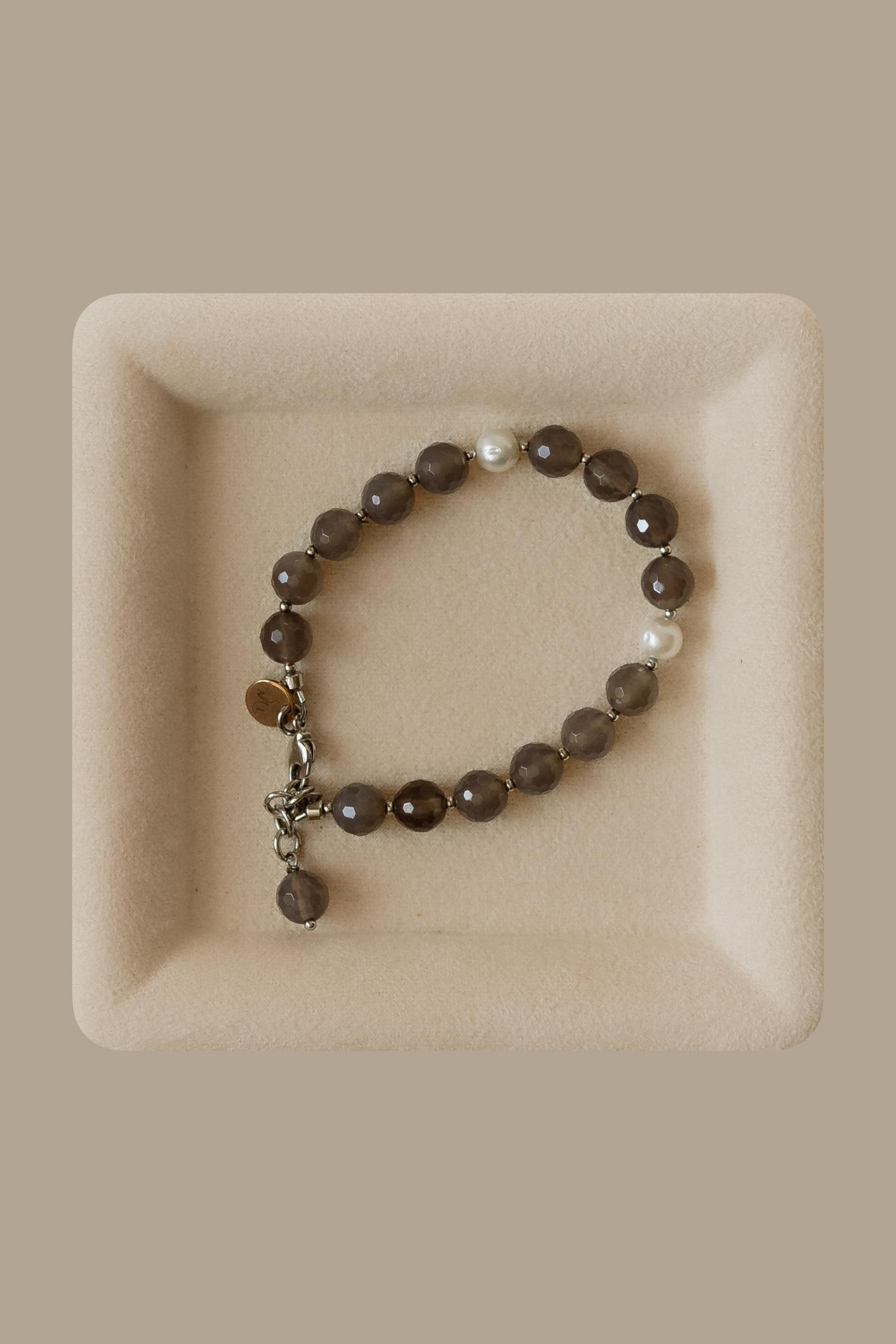 Браслет серый агат, жемчуг