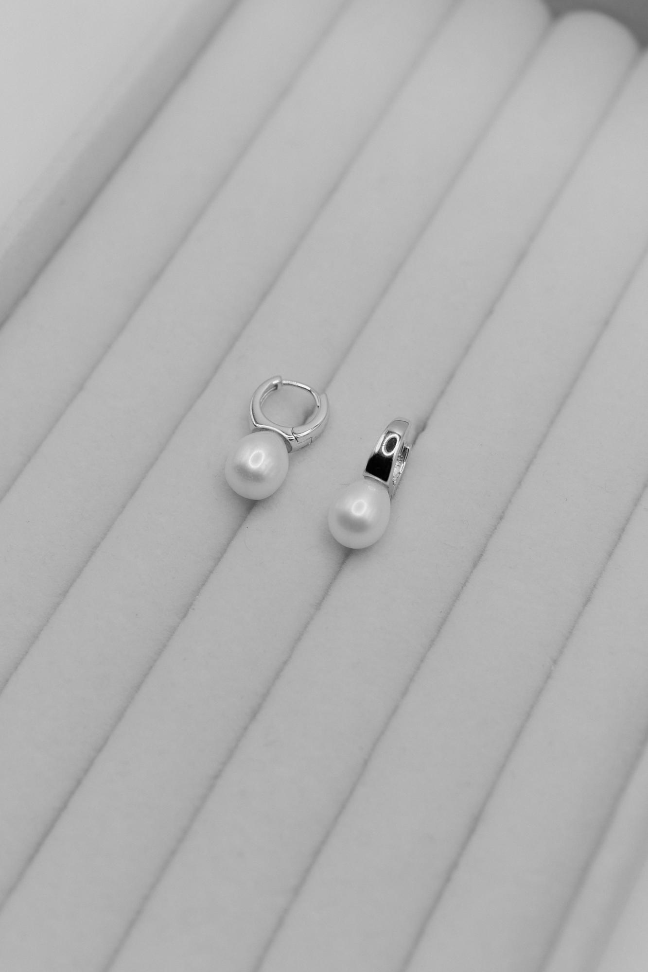 Серьги белый жемчуг, фурнитура серебро