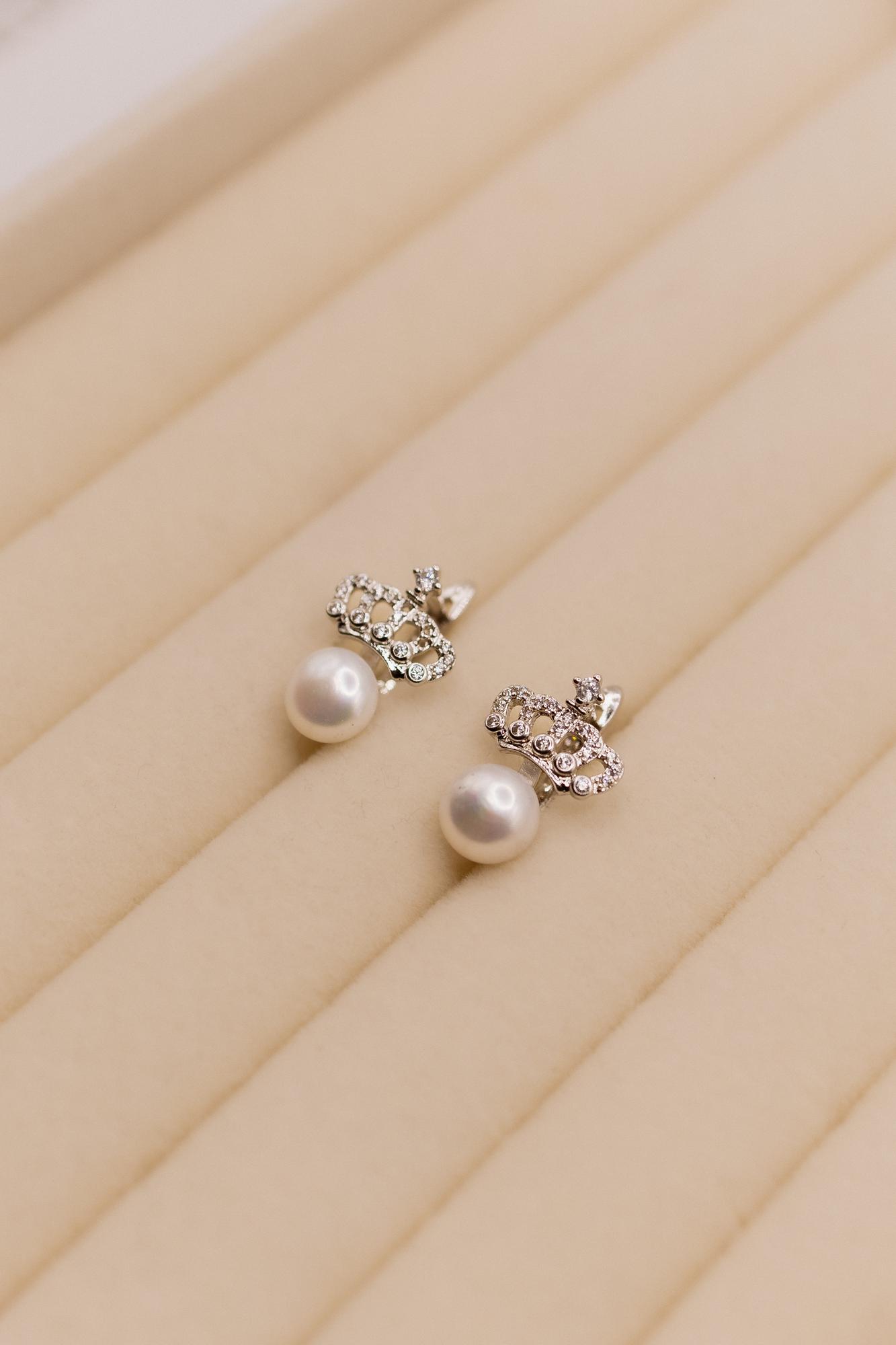 Серьги корона с жемчугом