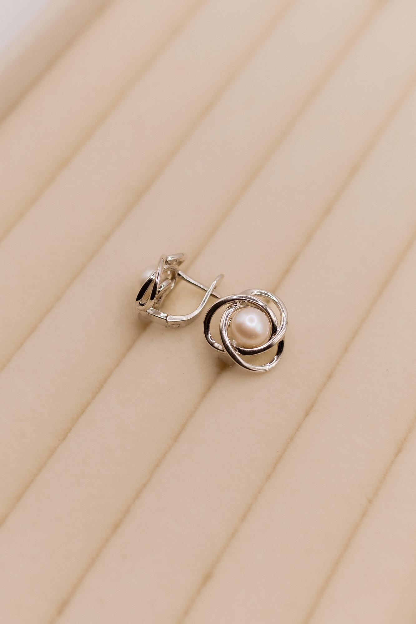 Серьги орбита с жемчугом, серебро, англ замок