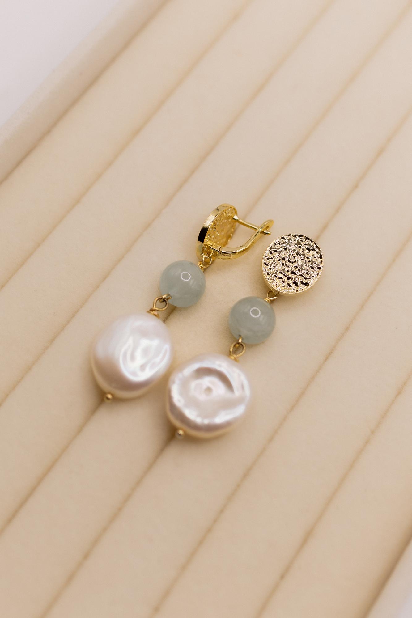 Серьги аквамарин с жемчугом барокко