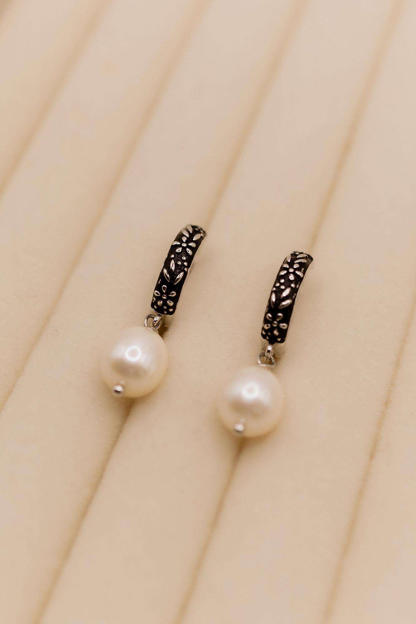 Серьги жемчуг и серебро антик