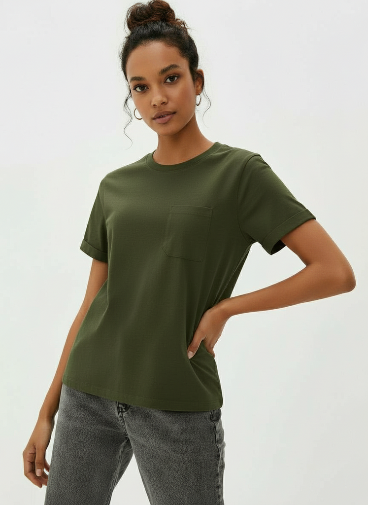 Футболка женская укороченная с карманом