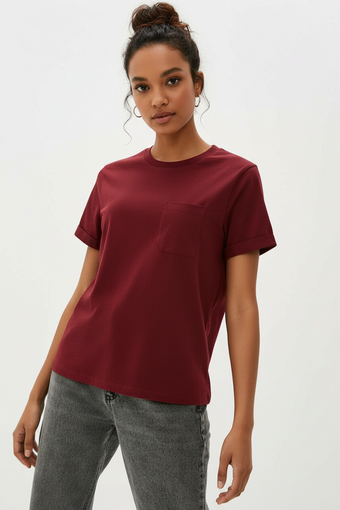 Футболка женская укороченная с карманом