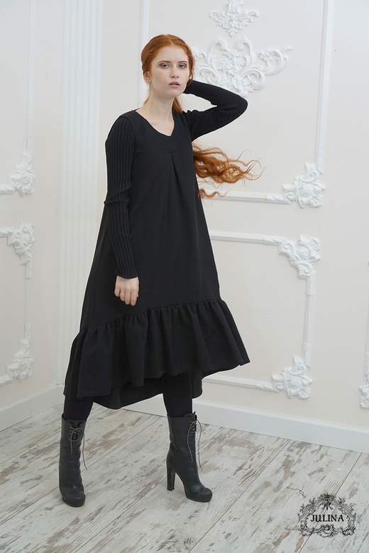 Платье двухслойное шелковое "Ночной Париж"