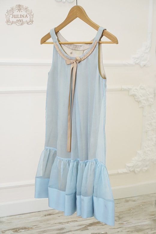 Платье "Ужин в Монте-Карло" голубое натуральный шелк