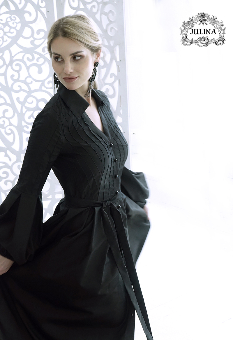 Платье из натурального шелка "Мелисента" черно