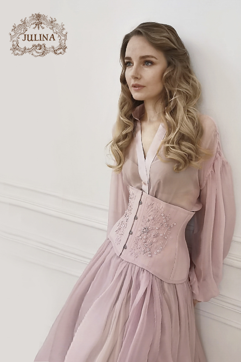 Платье корсетное шелковое "Версаль"  винтажная роза / silk corst dress couture