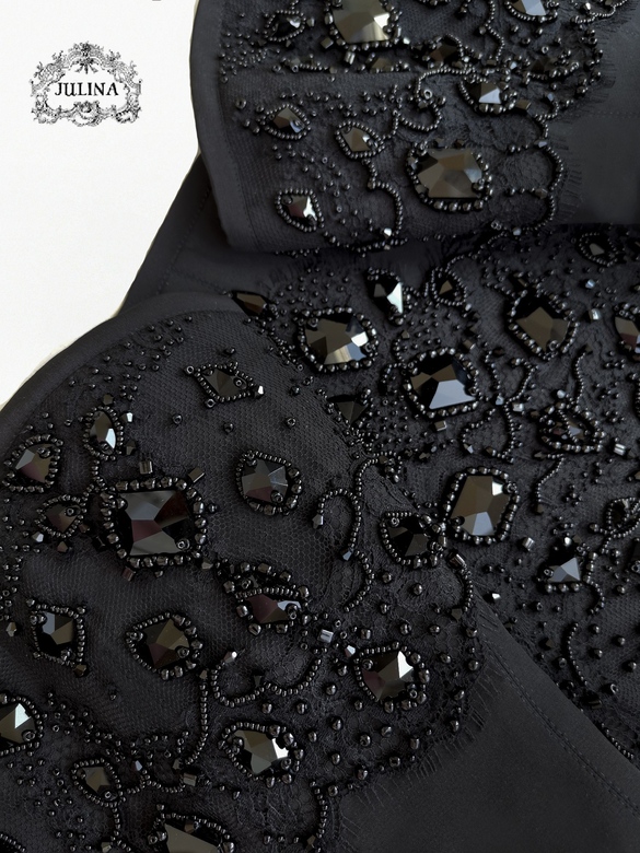 Корсет шелковый "Black Diamond" подгрудный / Silk embroidery crystal black corset