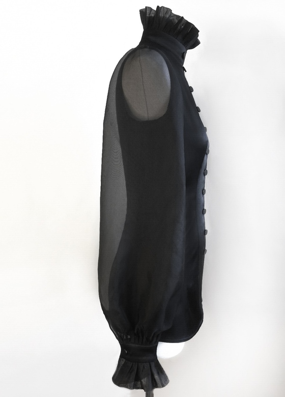Блузка черная "Аристократка" хлопок и шелк / Black blouse cotton and silk
