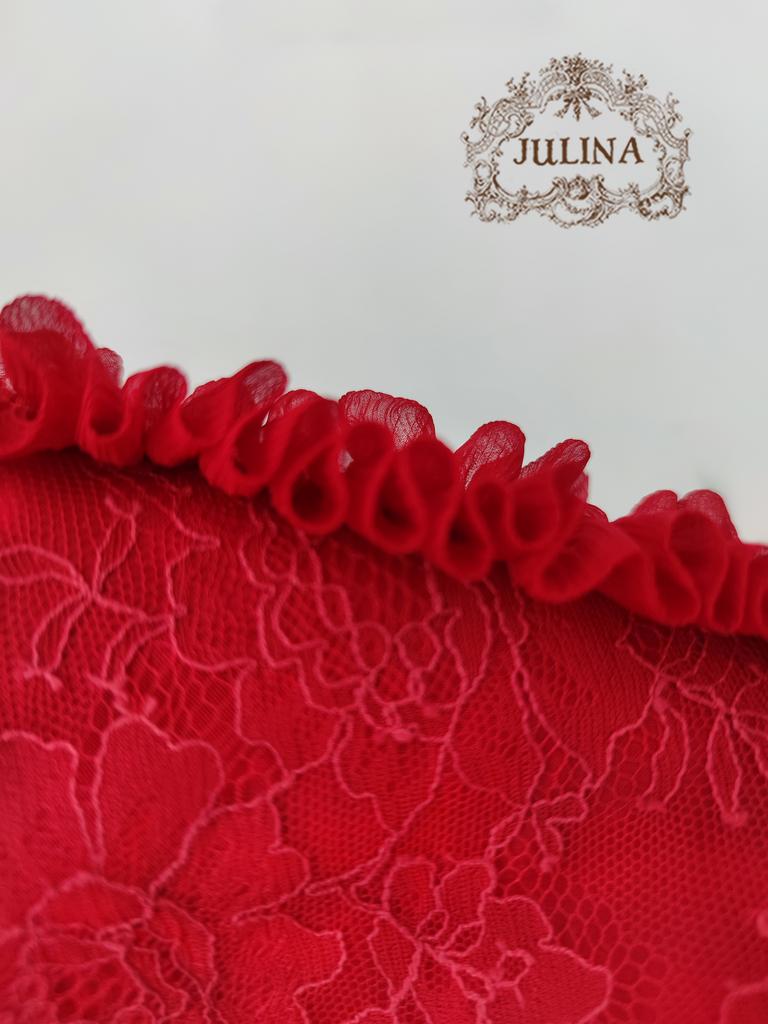 Блузка красная шелковая с кружевом Шантильи