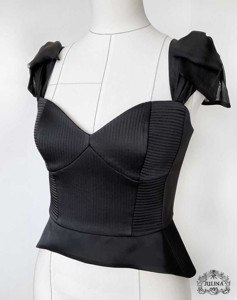 Бюстье корсетное черное атласное стеганое