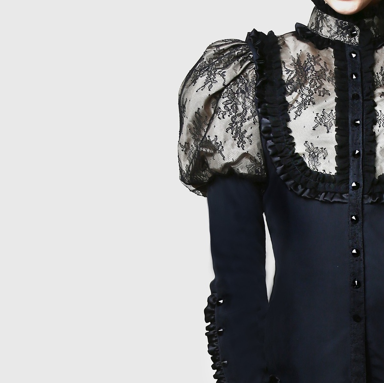 Блузка "Барокко", натуральный шелк и шантильи от кутюр