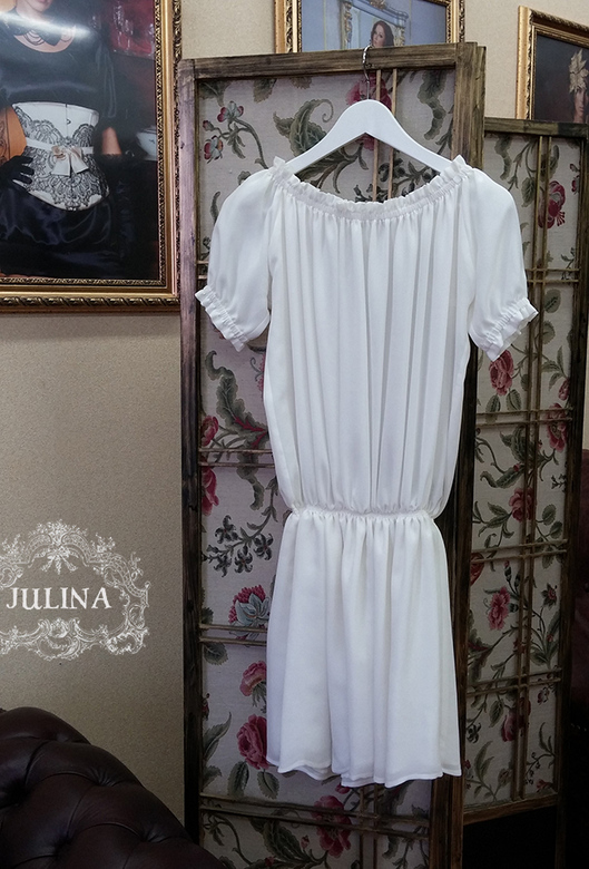 Шелковое платье-блузон молочное