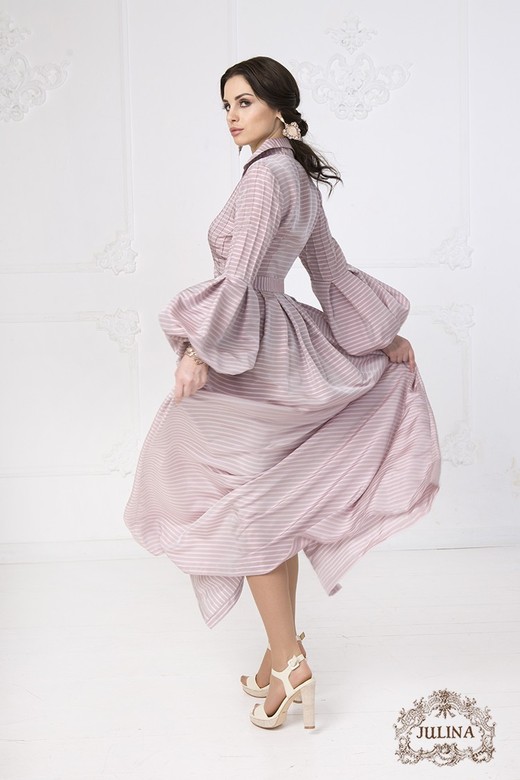 Платье шелковое "Мелисента" полосатое