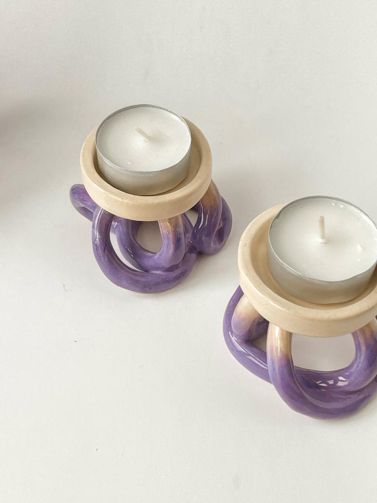 Подсвечник KORNI big бежево-фиолетовый