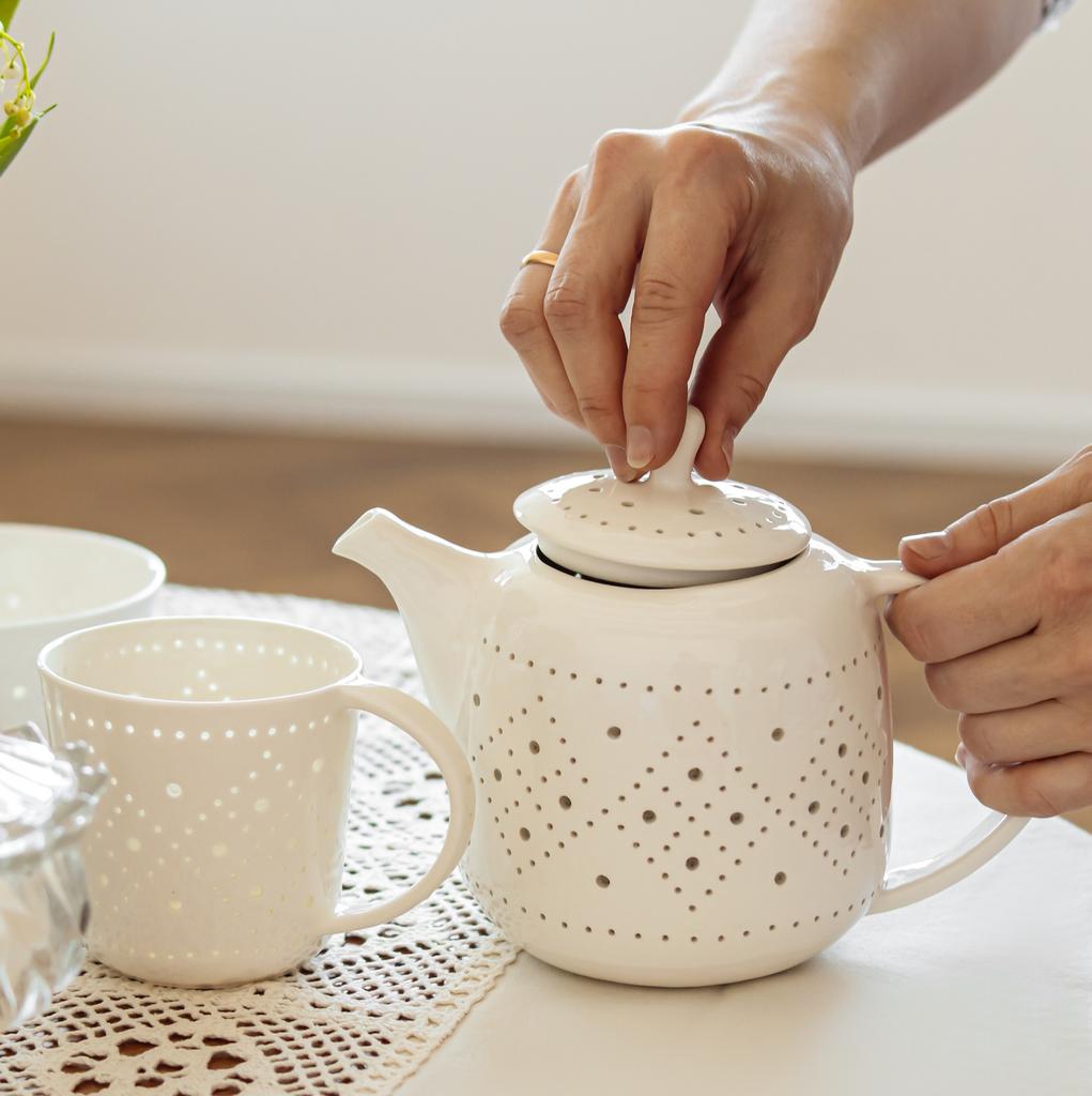 Сервиз на 4 персоны с чайными парами Канва и заварочным чайником 1 л