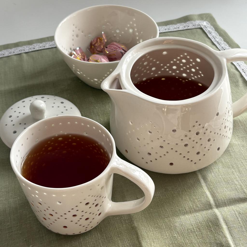 Сервиз на 2 персоны с чайными парами Канва и маленьким заварочным чайником