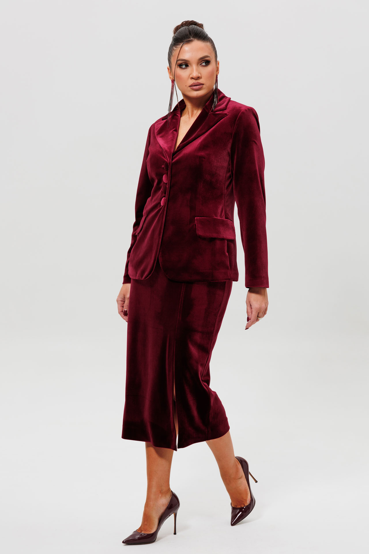 Костюм бордовый деловой с юбкой-карандаш арт. 1165/1
