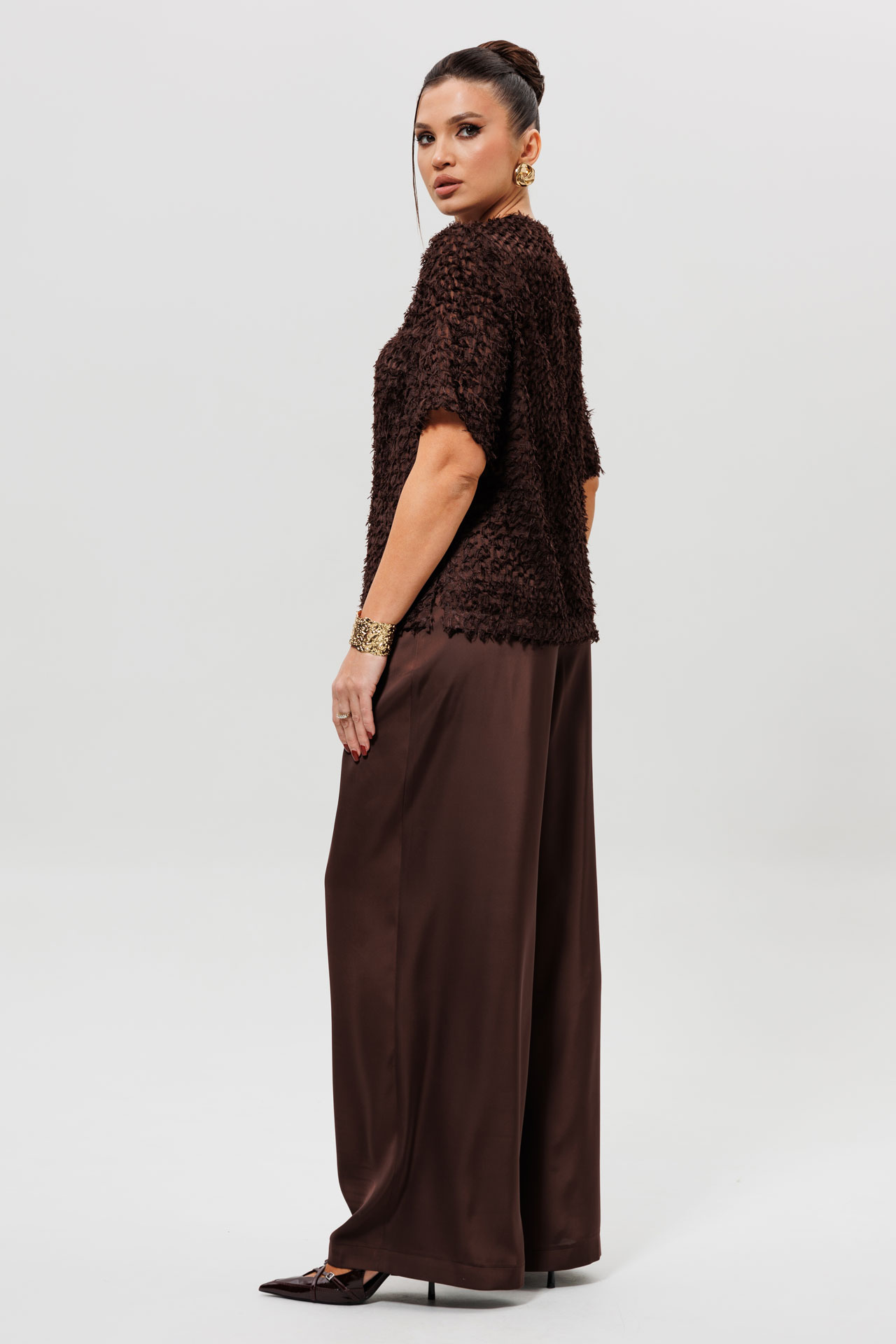 Костюм шоколадный с блузой и брюками арт. 1280к