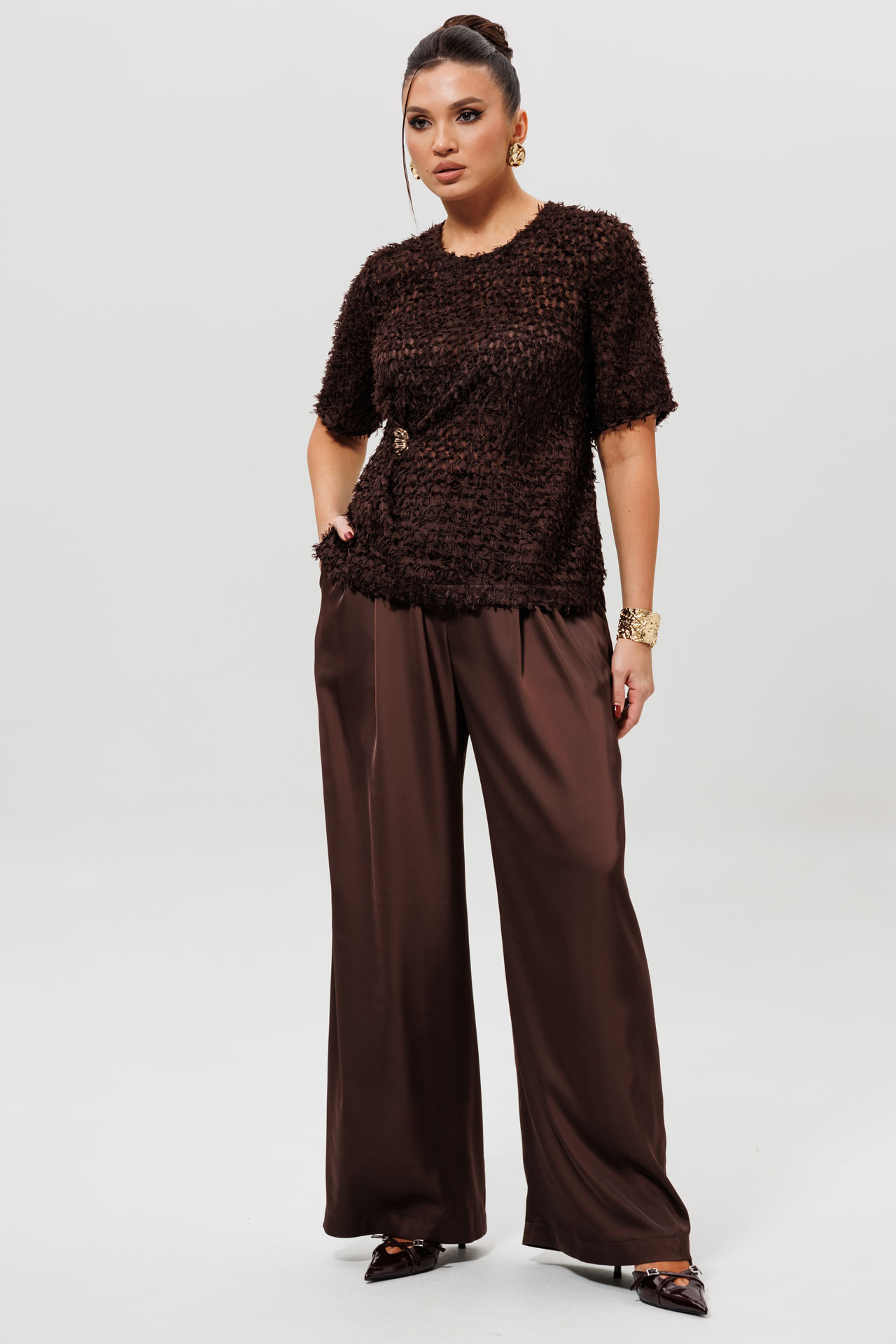 Костюм шоколадный с блузой и брюками арт. 1280к