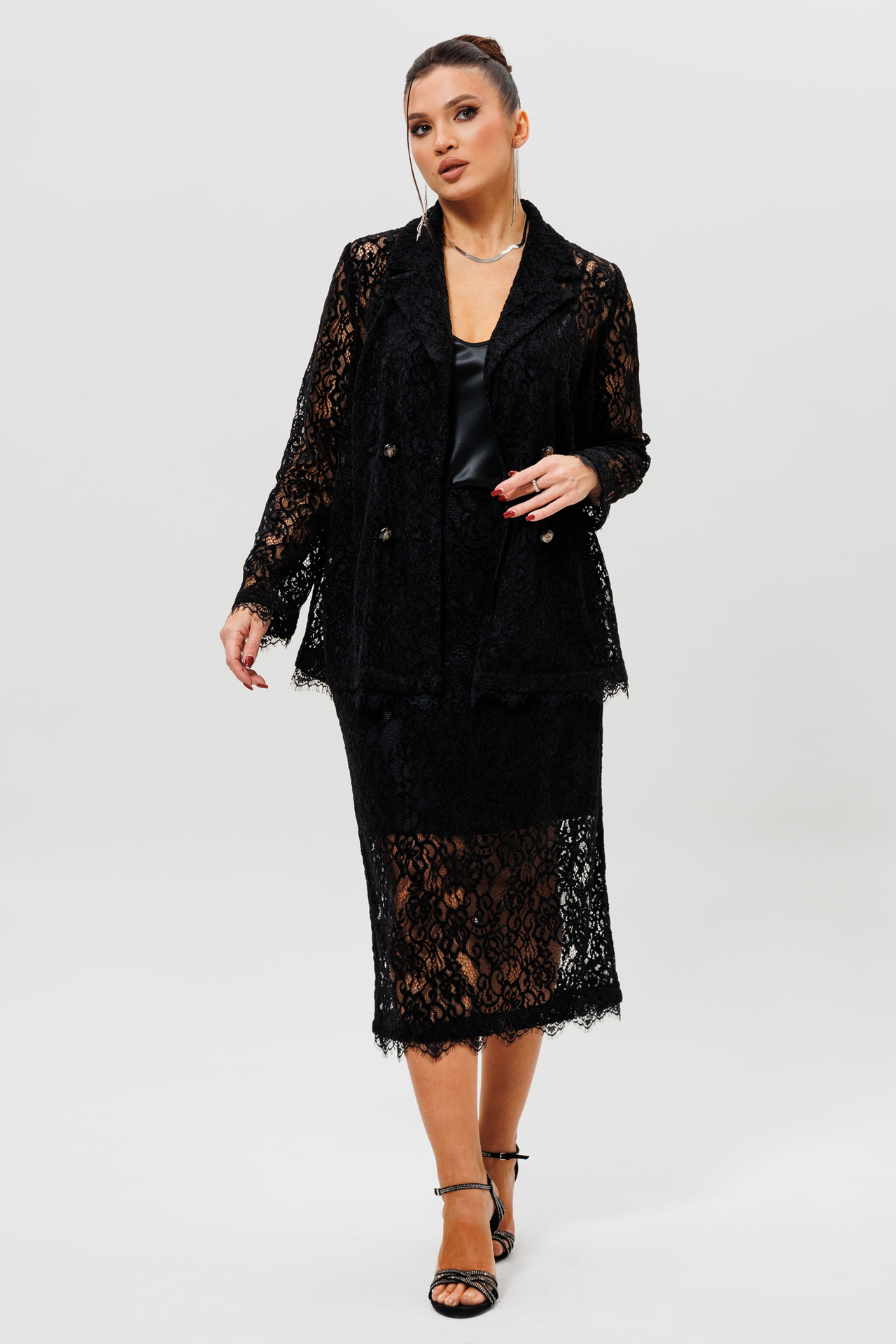 Костюм черный кружевной с юбкой арт. 1284