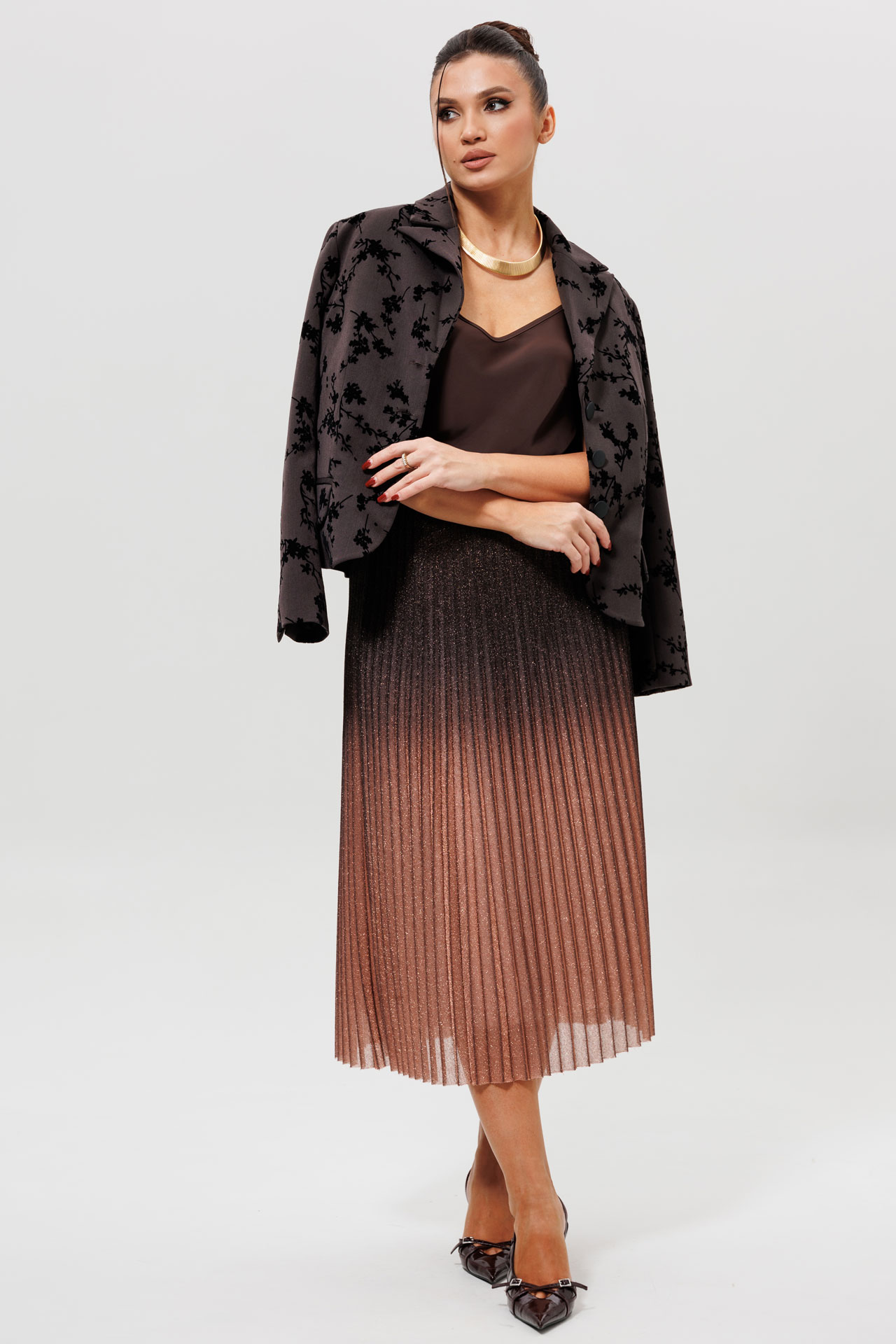 Юбка гофре капучино с градиентом арт. 1276