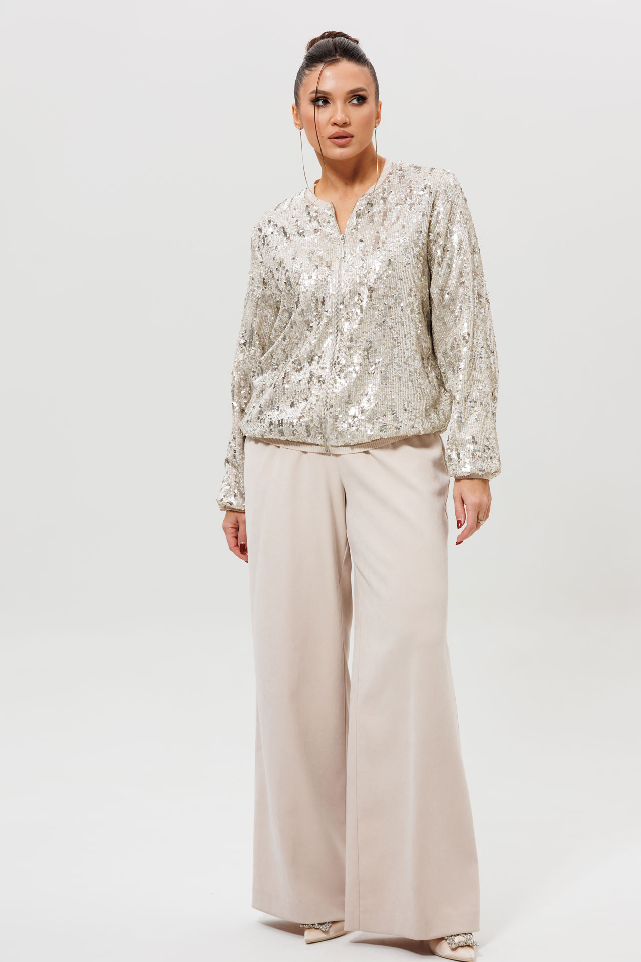 Костюм серебристый с бомбером и брюками арт. 1279к