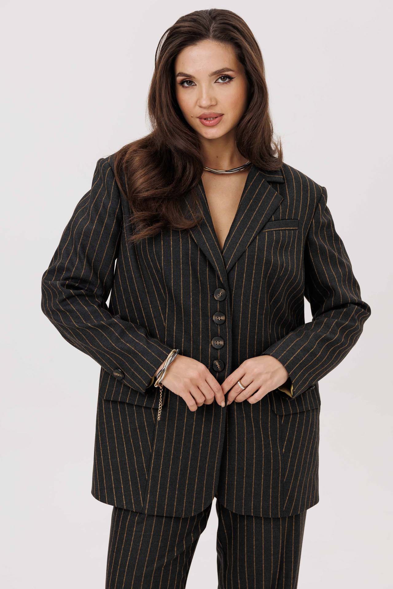 Костюм брючный в полоску арт. 1249 цвет горчичный