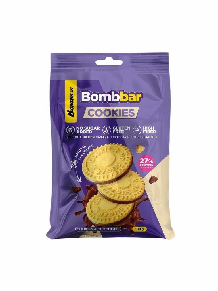 Глазированное протеиновое печенье Bombbar cookies, 100 г, Сливочное с шоколадом