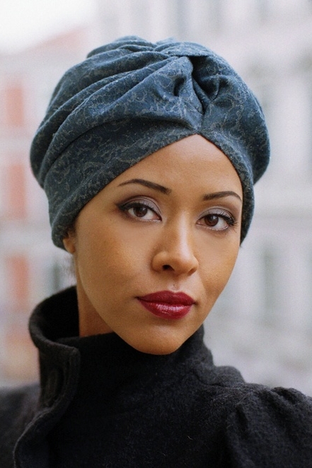 Серо-зеленый тюрбан чалма с кружевом