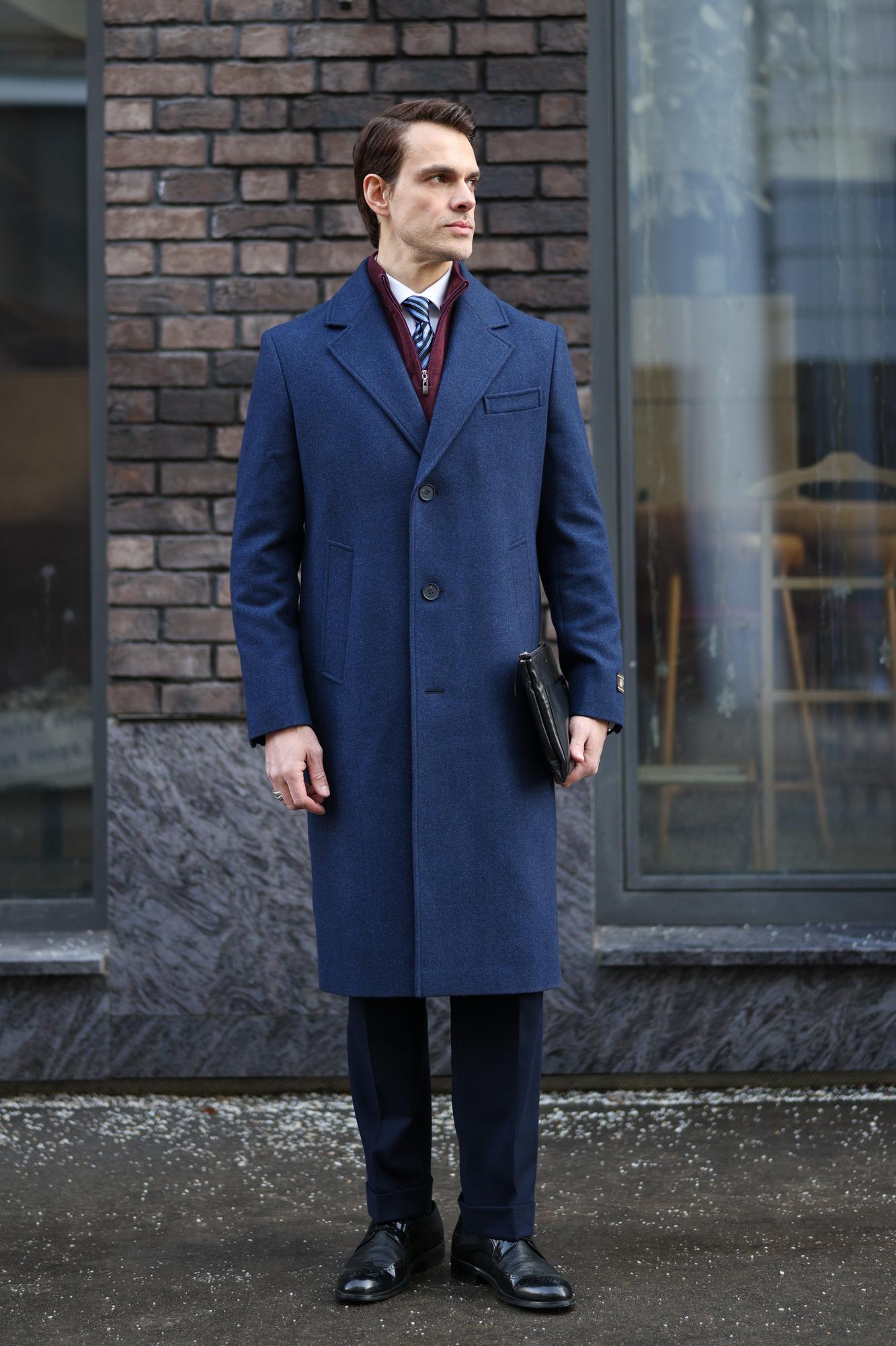 СИНЕЕ УДЛИНЁННОЕ ПАЛЬТО ИЗ 100% ШЕРСТИ