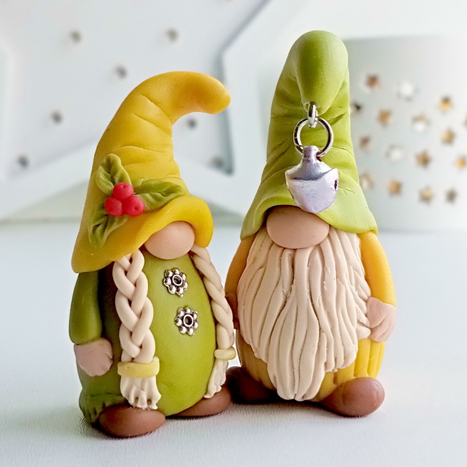 Handmade shelf sitter polymer clay gnomes